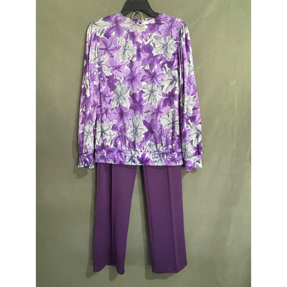 Vintage Blair Womens Plum Purple Floral 2 Piece Set Blouse and Pants Size 10 291